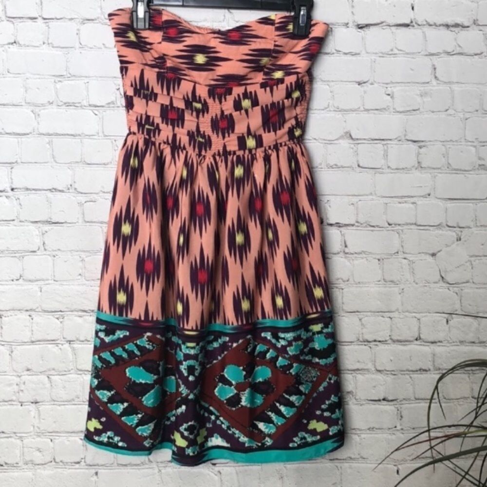 MM COUTURE Strapless Dress with Bold Colors / Pattern Size Small